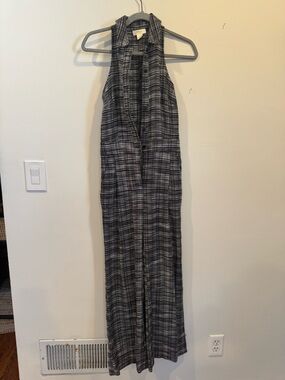 Anthropologie Black & Gray Plaid Sleeveless Jumpsuit